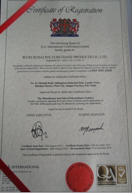 Κίνα Wuxi Jiunai Polyurethane Products Co., Ltd Πιστοποιήσεις